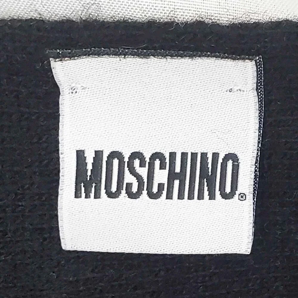 Moschino Unisex Wool Black Gray Logo Scarf Italy